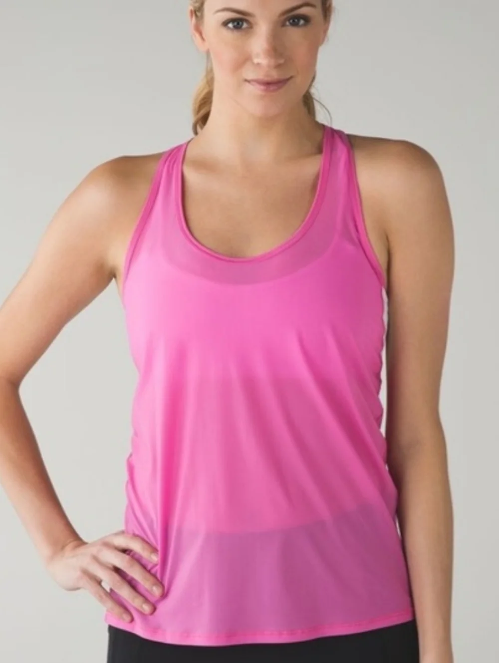 Lululemon Womens Size 6 Tranquil Tank Pink White Mesh Tranquil ‎ Pink White